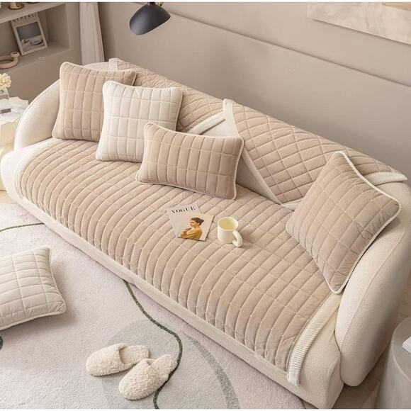 Velvet Plush Plaid Quilted Sofa Cover Super Soft 43" x 94" - Picture 3 of 3